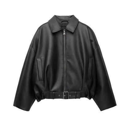 Raven Belted Leather Jacket – Effortless Cool Vibe