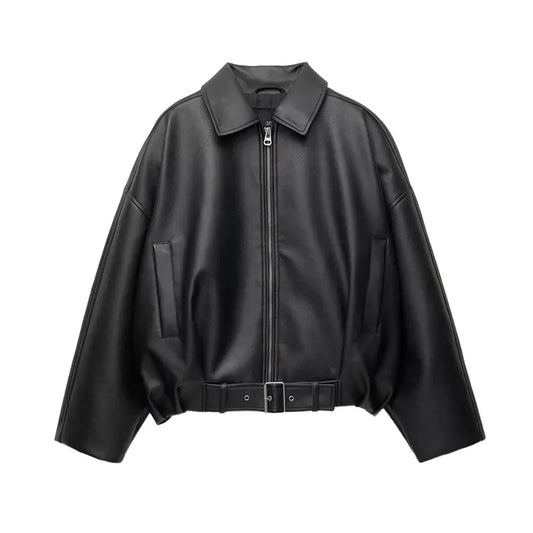 Raven Belted Leather Jacket – Effortless Cool Vibe